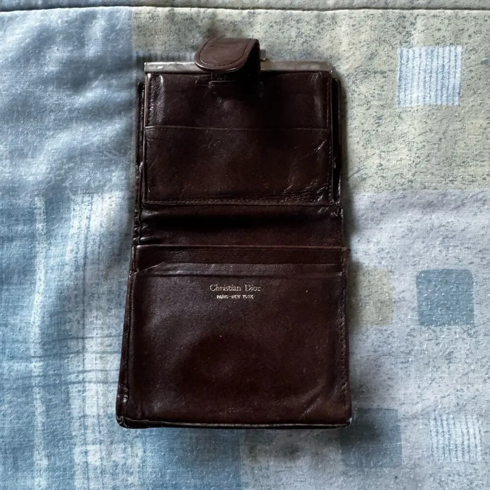 Christian Dior Vintage Brown Trotter Button Bifold Small Authentic Wallet